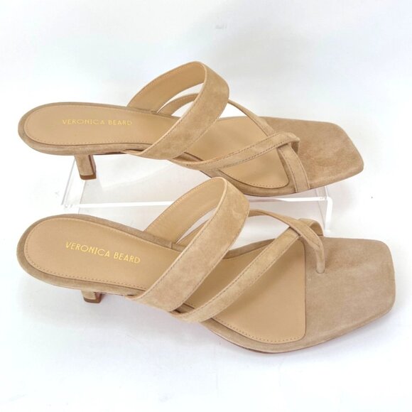 Veronica Beard Alanis Kitten Heel Slides Tan Women Leather Sandals Size 8.5 - Picture 4 of 10